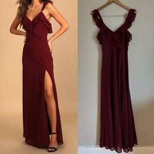 NWOT Adoring Glances Burgundy Ruffled Maxi Dress